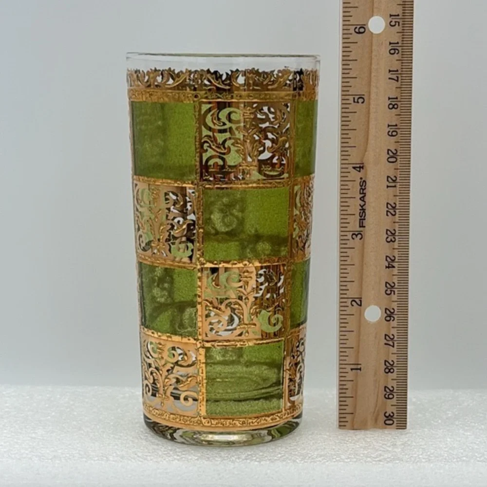 Vintage Set of 6 Culver Prado Green Collins Glasses